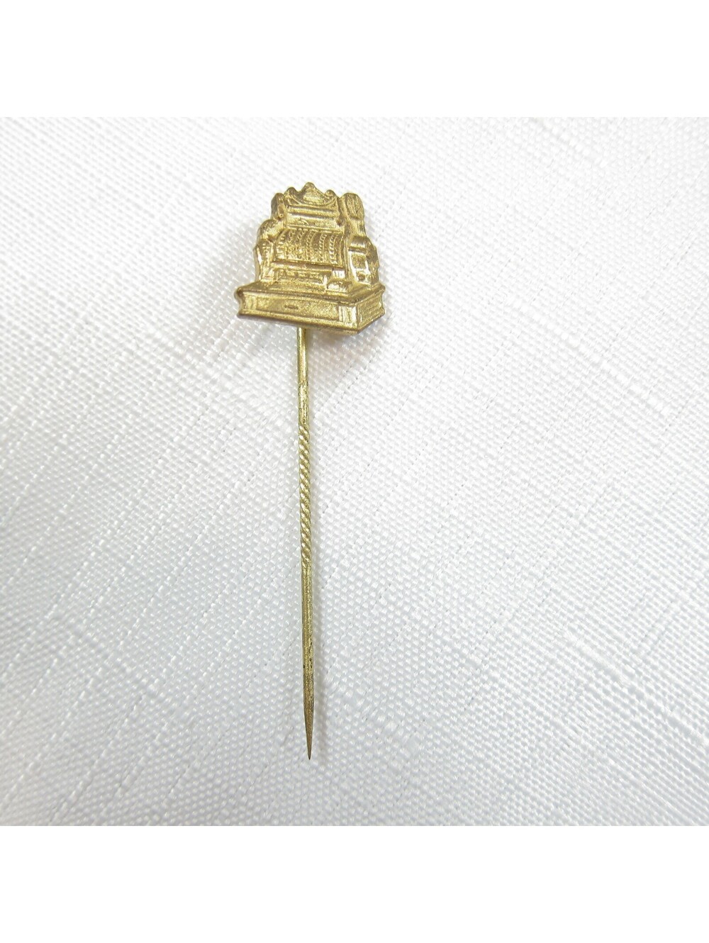 Antique Cash Register Stick Pin 2.25" Advertising Gold Tone Lapel Pinback NCR